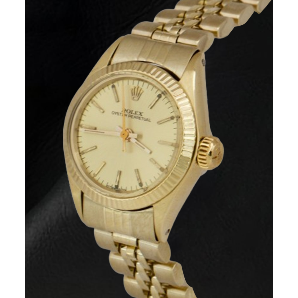 Rolex 24 mm Champagne Stick Dial Yellow Gold Watch