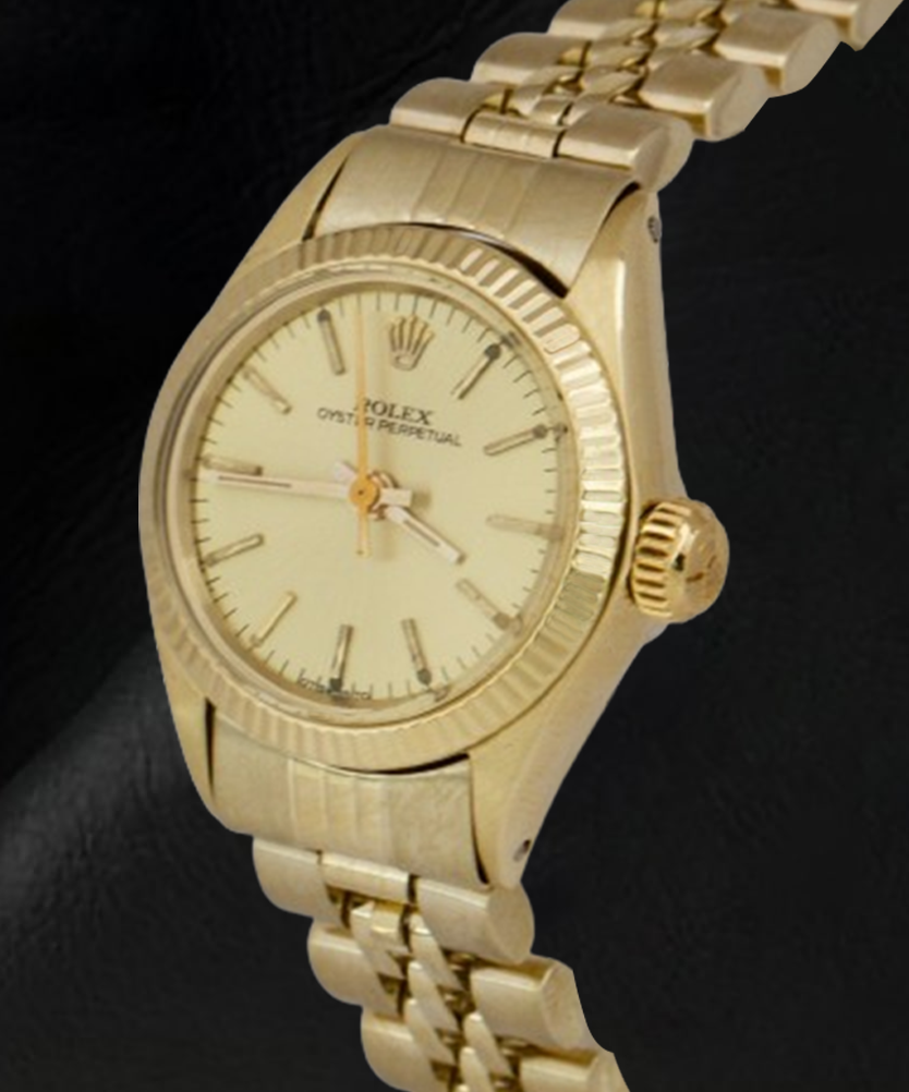 Rolex 24 mm Champagne Stick Dial Yellow Gold Watch
