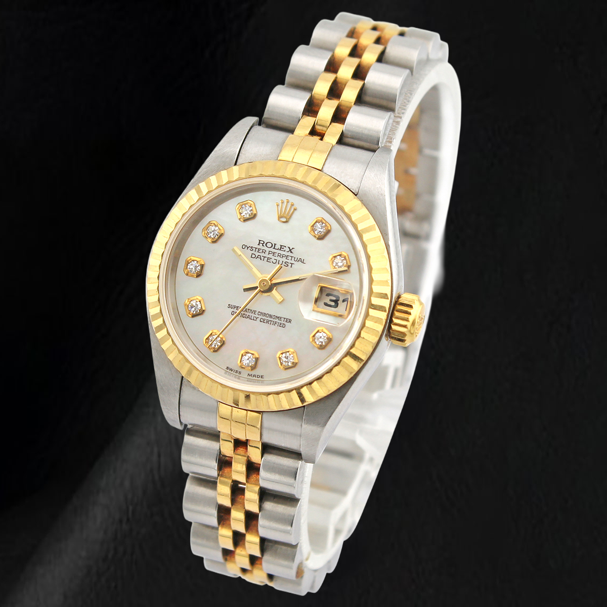 Rolex 26mm 2002 Year White Mother Of Pearl Diamond Dial Watch