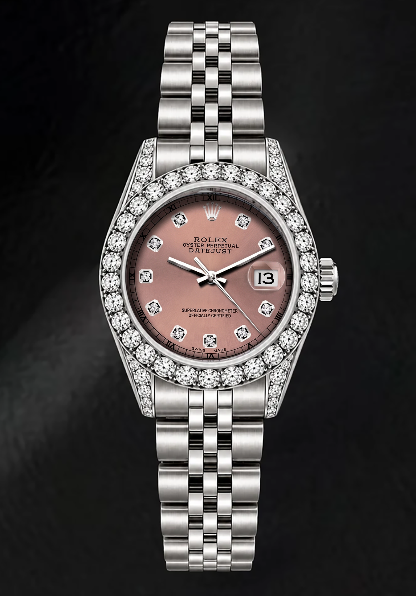 Rolex 26mm Datejust 6916 Salmon Diamond Dial Diamond Bezel Watch Stainless Steel