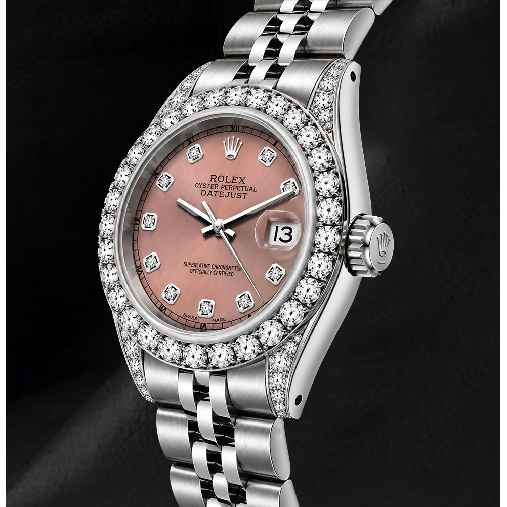 Rolex 26mm Datejust 6916 Salmon Diamond Dial Diamond Bezel Watch Stainless Steel