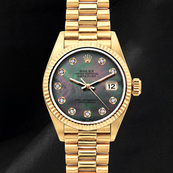 Rolex 26mm Datejust 69178 Black Mother of Pearl Diamond Dial 18K Gold Watch