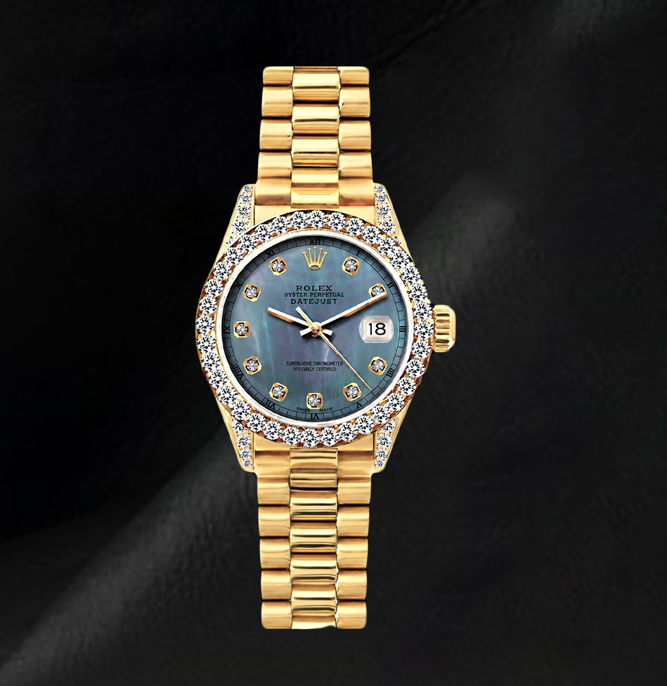 Rolex 26mm Datejust 69178 Blue Mother of Pearl Diamond Dial Yellow Gold Watch