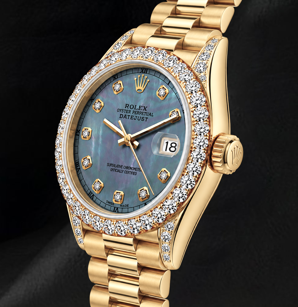 Rolex 26mm Datejust 69178 Blue Mother of Pearl Diamond Dial Yellow Gold Watch