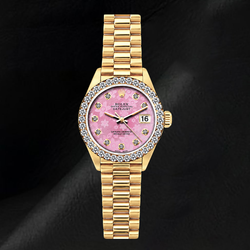 Rolex 26mm Datejust 69178 Pink Mother of Pearl Diamond Dial President Bracelet Watch 18K