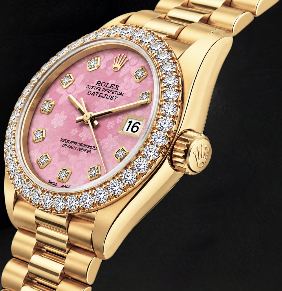 Rolex 26mm Datejust 69178 Pink Mother of Pearl Diamond Dial President Bracelet Watch 18K