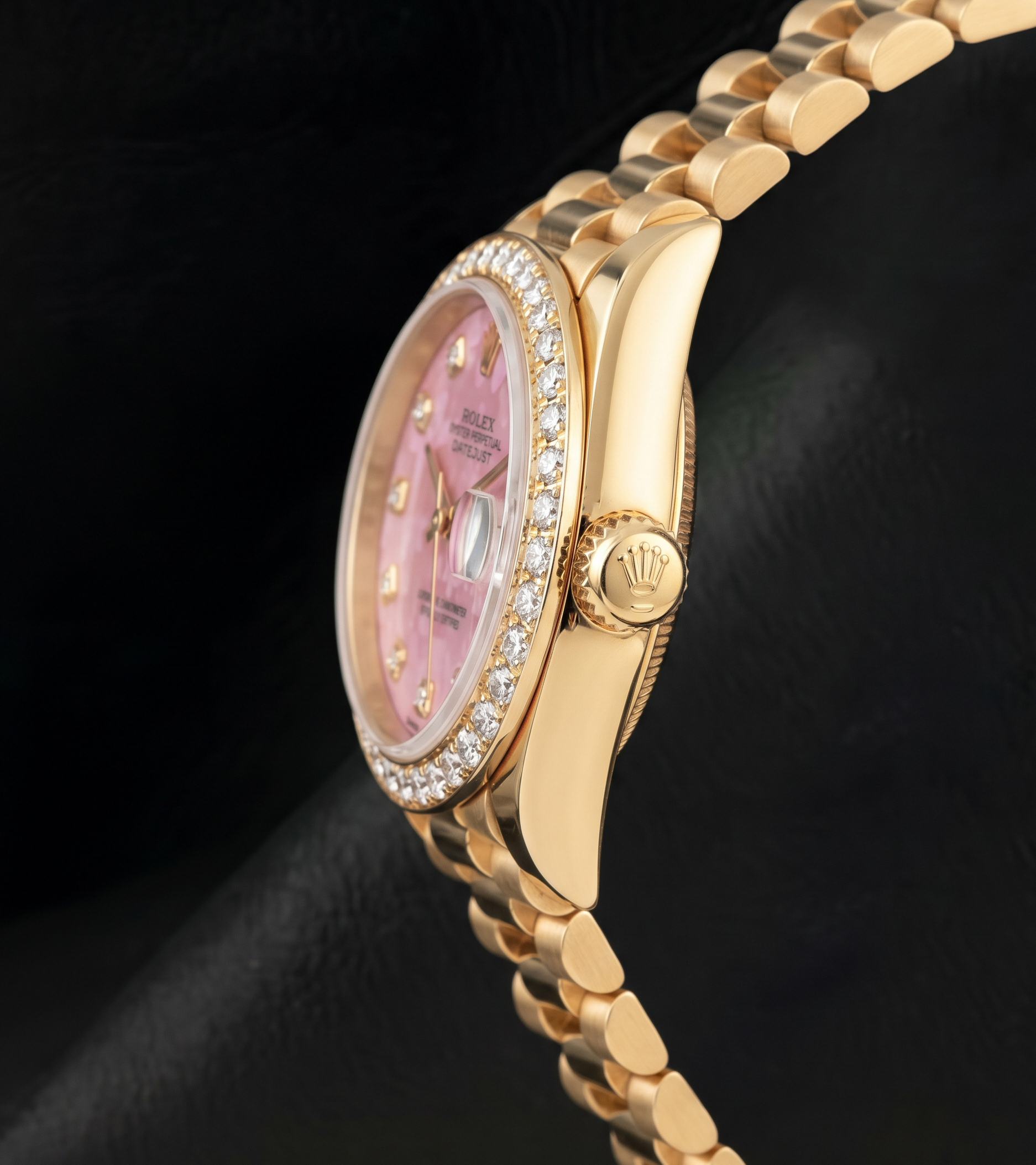 Rolex 26mm Datejust 69178 Pink Mother of Pearl Diamond Dial President Bracelet Watch 18K