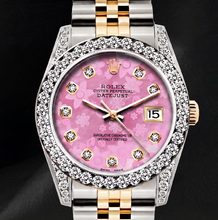 Rolex 26mm Datejust 6917 Pink Floral Diamond Dial Two Tone Watch