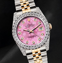Rolex 26mm Datejust 6917 Pink Floral Diamond Dial Two Tone Watch