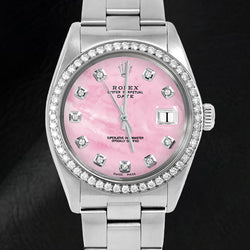 Rolex 31 mm Pink Mother of Pearl Natural Earth Mined Diamond Dial Oyster Stainless Steel Watch
