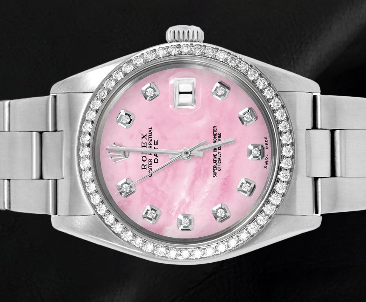 Rolex 31 mm Pink Mother of Pearl Diamond Dial Oyster Stainless Steel Watch