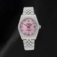 Rolex 31mm Pink Mother Of Pearl Diamond Dial Stainless Steel Watch