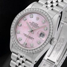 Rolex 31mm Pink Mother Of Pearl Diamond Dial Stainless Steel Watch