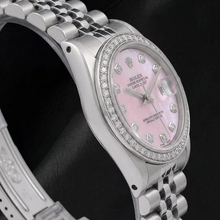 Rolex 31mm Pink Mother Of Pearl Diamond Dial Stainless Steel Watch