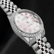 Rolex 31mm Pink Mother Of Pearl Diamond Dial Stainless Steel Watch