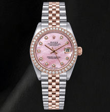 Rolex 31mm Pink Mother Of Pearl Diamond Dial Two Tone Watch