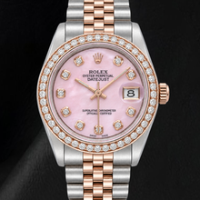 Rolex 31mm Pink Mother Of Pearl Diamond Dial Two Tone Watch