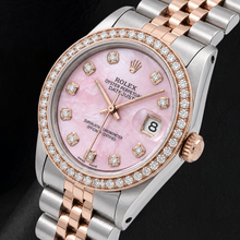 Rolex 31mm Pink Mother Of Pearl Diamond Dial Two Tone Watch