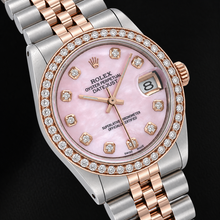 Rolex 31mm Pink Mother Of Pearl Diamond Dial Two Tone Watch