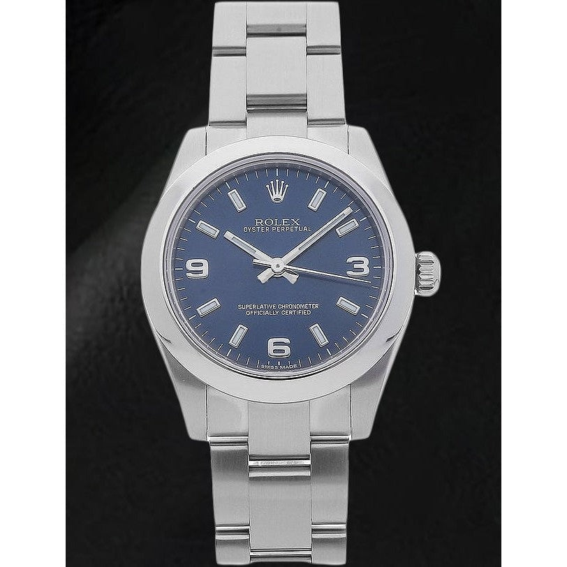 Rolex 31mm Stainless Steel Blue Arabic Dial Watch