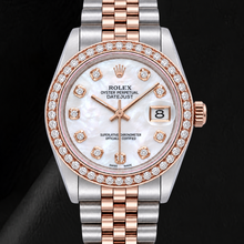Rolex 31mm White Mother Of Pearl Diamond Dial Two Tone Watch