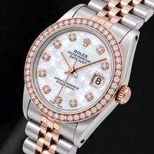 Rolex 31mm White Mother Of Pearl Diamond Dial Two Tone Watch