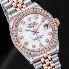 Rolex 31mm White Mother Of Pearl Diamond Dial Two Tone Watch