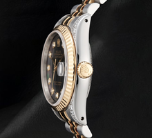 Rolex 36mm 16013 Datejust Black Mother of Pearl Diamond Dial Fluted Bezel Watch Two Tone