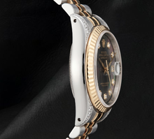 Rolex 36mm 16013 Datejust Black Mother of Pearl Diamond Dial Fluted Bezel Watch Two Tone