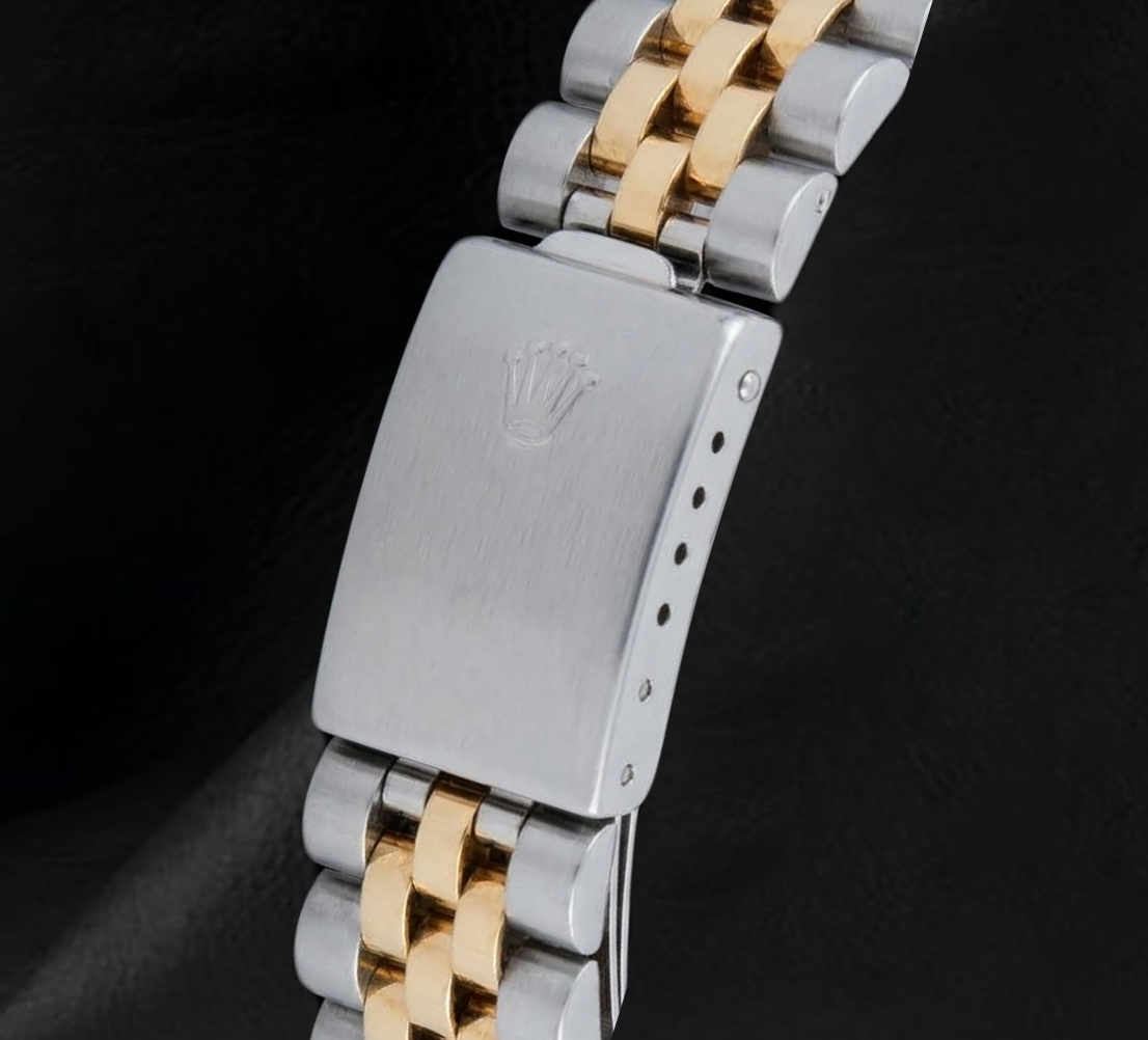 Rolex 36mm 16013 Datejust Black Mother of Pearl Diamond Dial Fluted Bezel Watch Two Tone