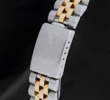 Rolex 36mm 16013 Datejust Black Mother of Pearl Diamond Dial Fluted Bezel Watch Two Tone