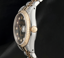 Rolex 36mm 16013 Datejust Black Mother of Pearl Diamond Dial Fluted Bezel Watch Two Tone