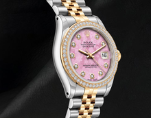 Rolex 36mm Datejust 16013 Pink Floral Diamond Dial Watch Two Tone