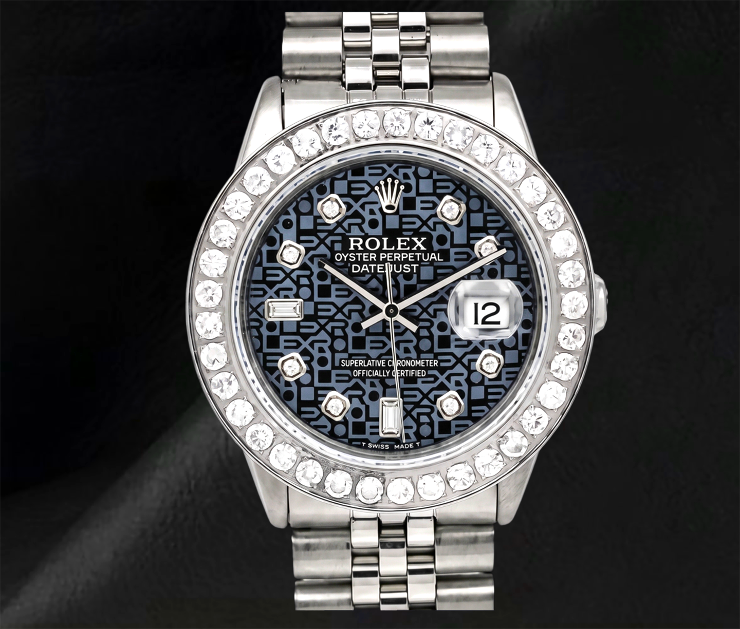 Rolex 36mm Datejust 16014 Blue Jubilee Diamond Dial Stainless Steel Watch