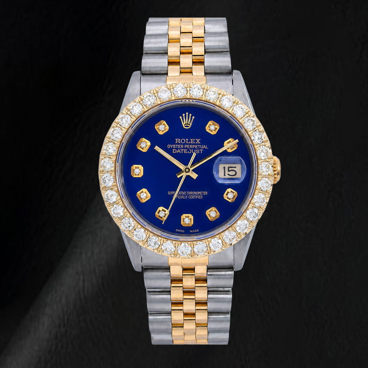 Rolex 36mm Datejust 16233 Blue Diamond Dial Two Tone Watch