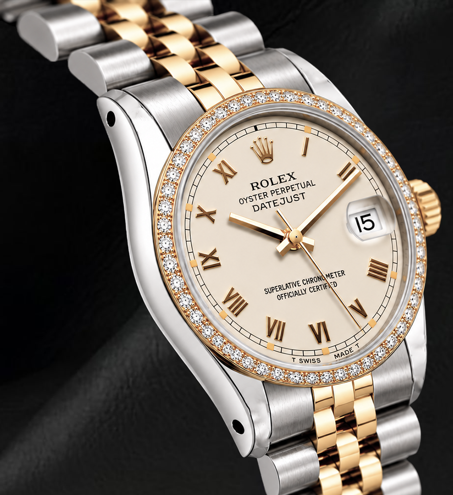 Rolex 36mm Datejust 16233 Ivory Roman Dial Two Tone Watch