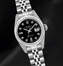 Rolex 6916 Black Diamond Dial 26mm Fluted Bezel Stainless Steel Watch