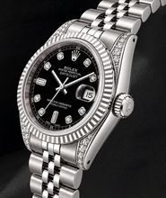 Rolex 6916 Black Diamond Dial 26mm Fluted Bezel Stainless Steel Watch