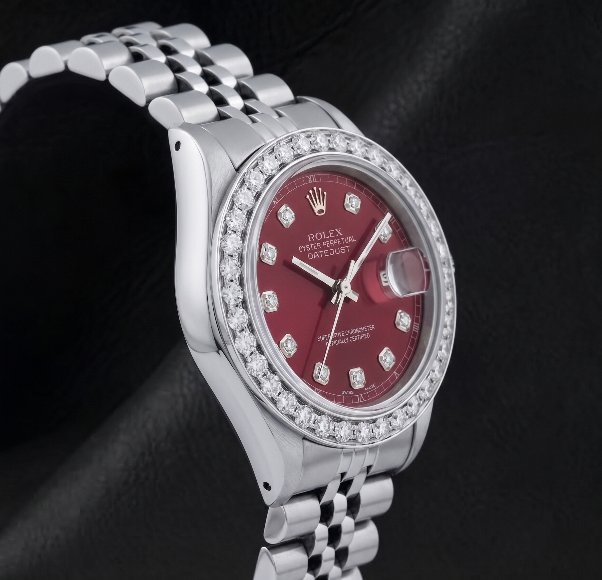 Rolex 6916 Datejust 26mm Red Diamond Dial Stainless Steel Diamond Bezel Watch
