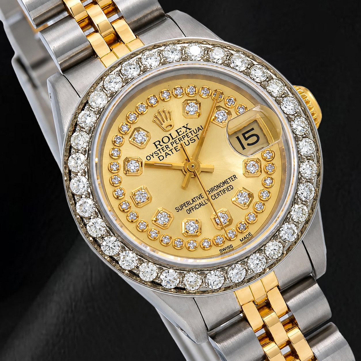 Rolex 69173 Datejust 26mm Champagne String Diamond Dial Two Tone Watch