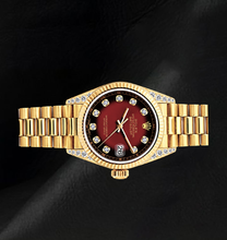 Rolex 69178 Datejust 26mm Red Diamond Dial Yellow Gold President Bracelet 18K Watch