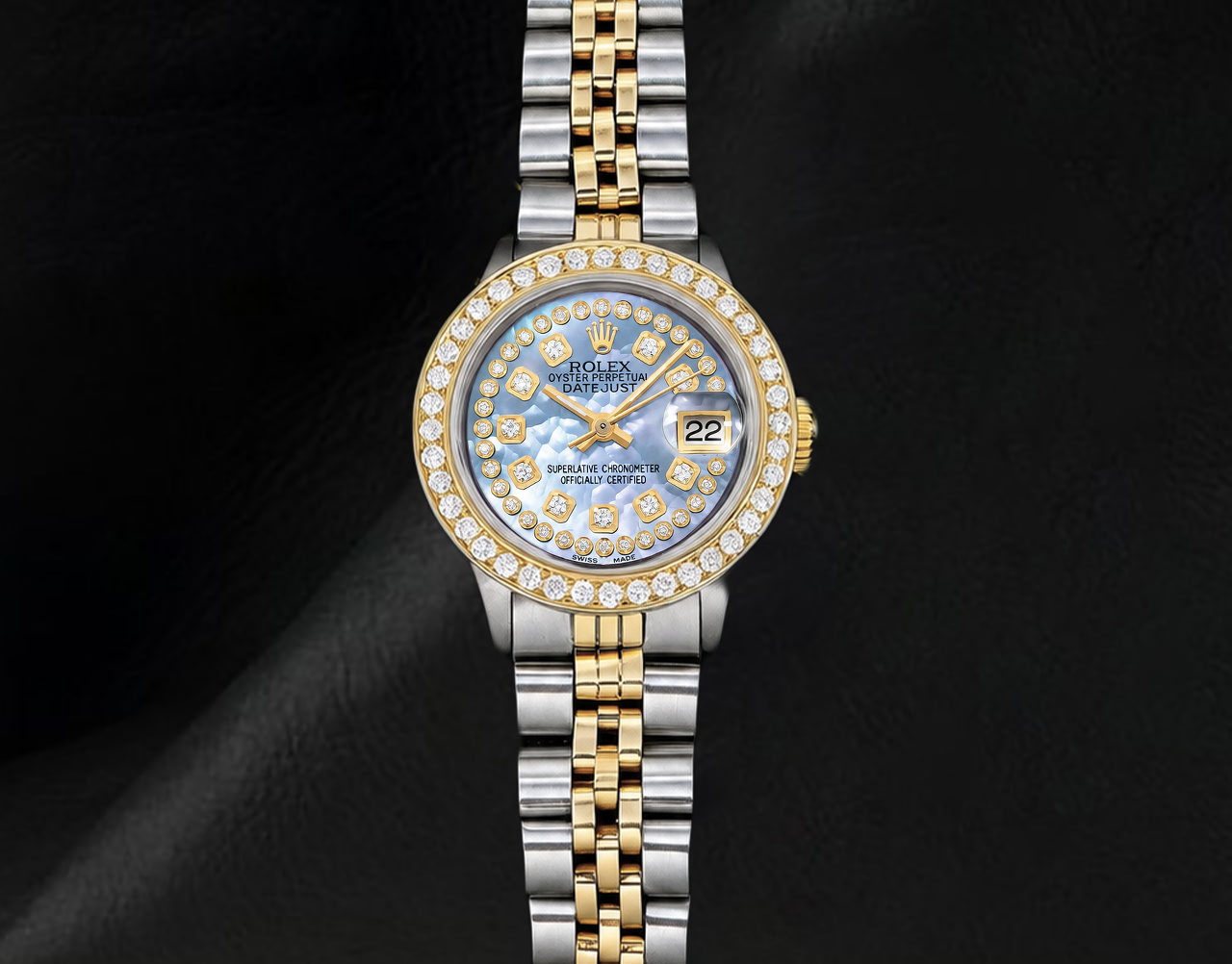 Rolex 6917 26mm Datejust Blue String Mother of Pearl Diamond Dial Two Tone Watch