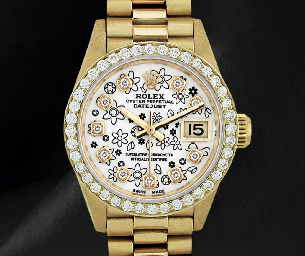 Rolex 6917 Datejust 26mm Floral Diamond Dial  President Bracelet Two Tone 18K Watch