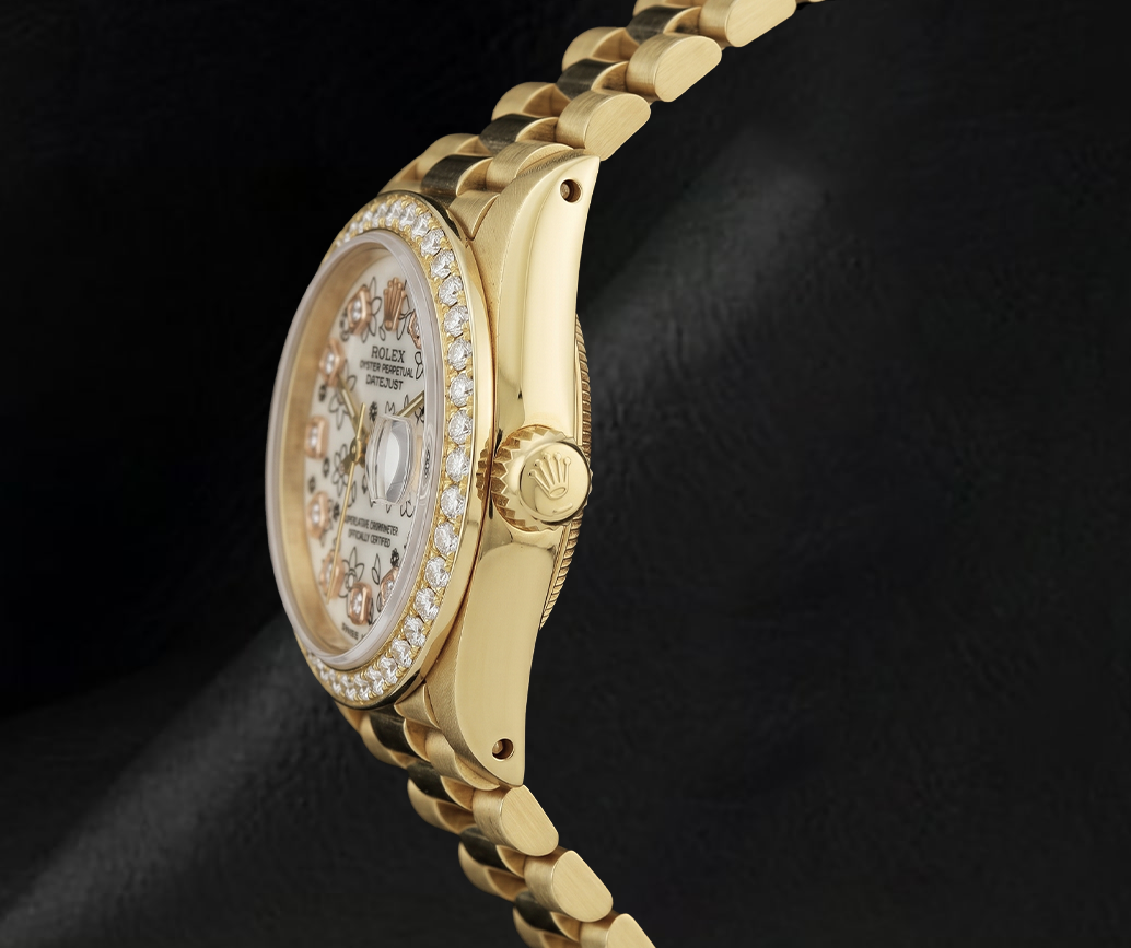 Rolex 6917 Datejust 26mm Floral Diamond Dial  President Bracelet Two Tone 18K Watch