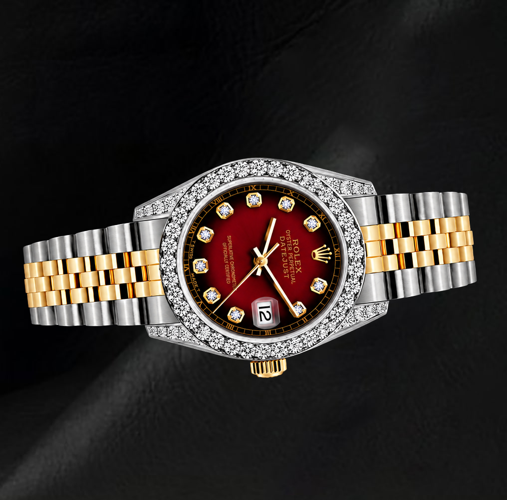 Rolex 6917 Datejust 26mm Red Diamond Dial Two Tone Watch