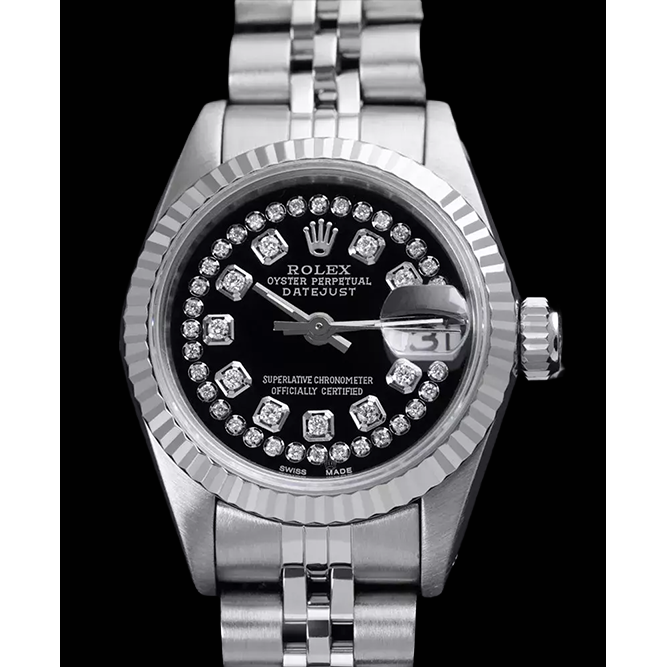 Rolex Black Double Ss Jubilee Bracelet Lady Datejust Watch