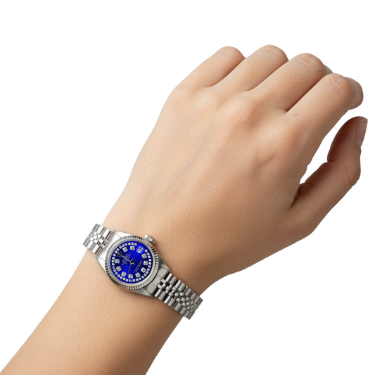 Rolex Blue Double Row Natural Earth Mined Diamond Dial Ss Jubilee Datejust Watch P2