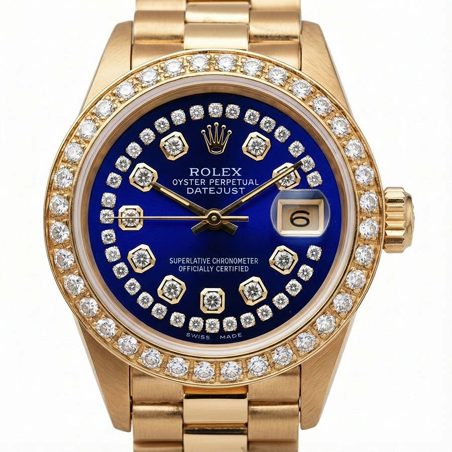Rolex Blue String Diamond Dial Presidential Style Ladies Watch Yg