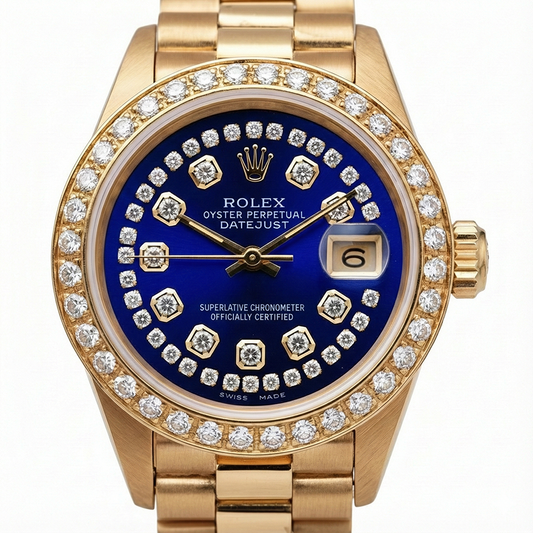 Rolex Blue String Diamond Dial Presidential Style Ladies Watch Yg