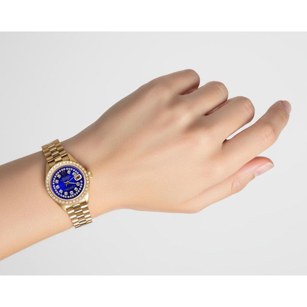 Rolex Blue String Natural Earth Mined Diamond Dial Presidential Style Ladies Watch Yg P1